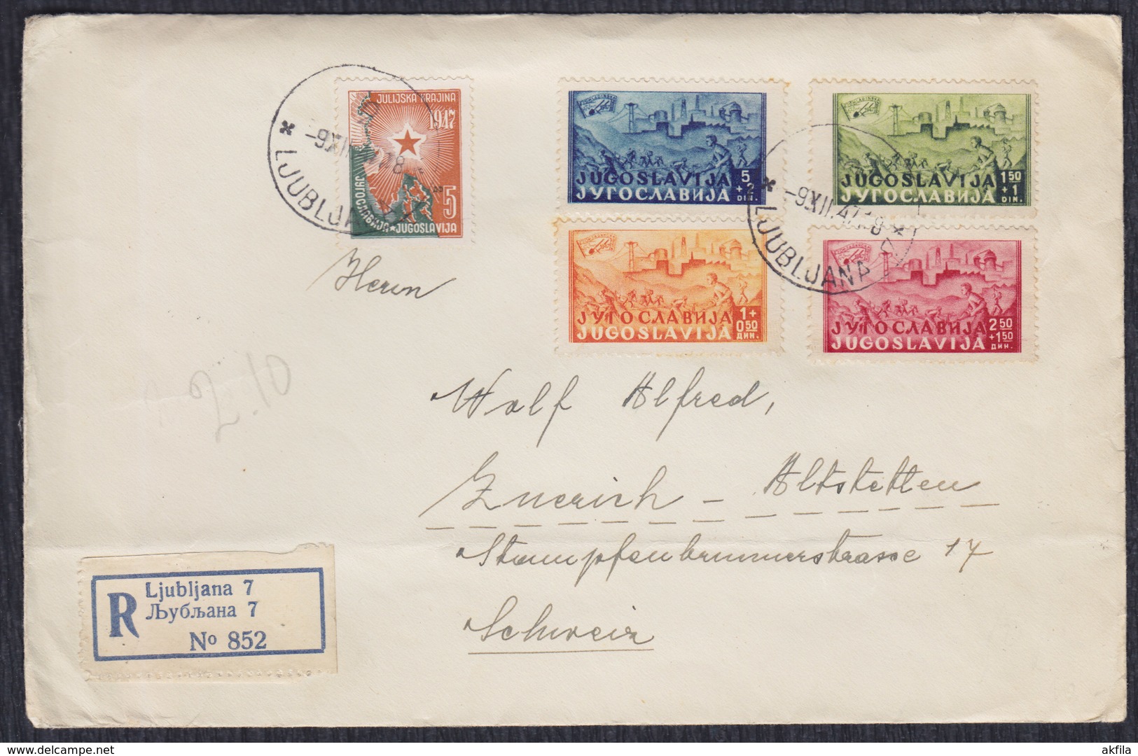 Yugoslavia 1947 Railway Samac - Sarajevo, R-letter Sent From Ljubljana To Zurich - Covers & Documents