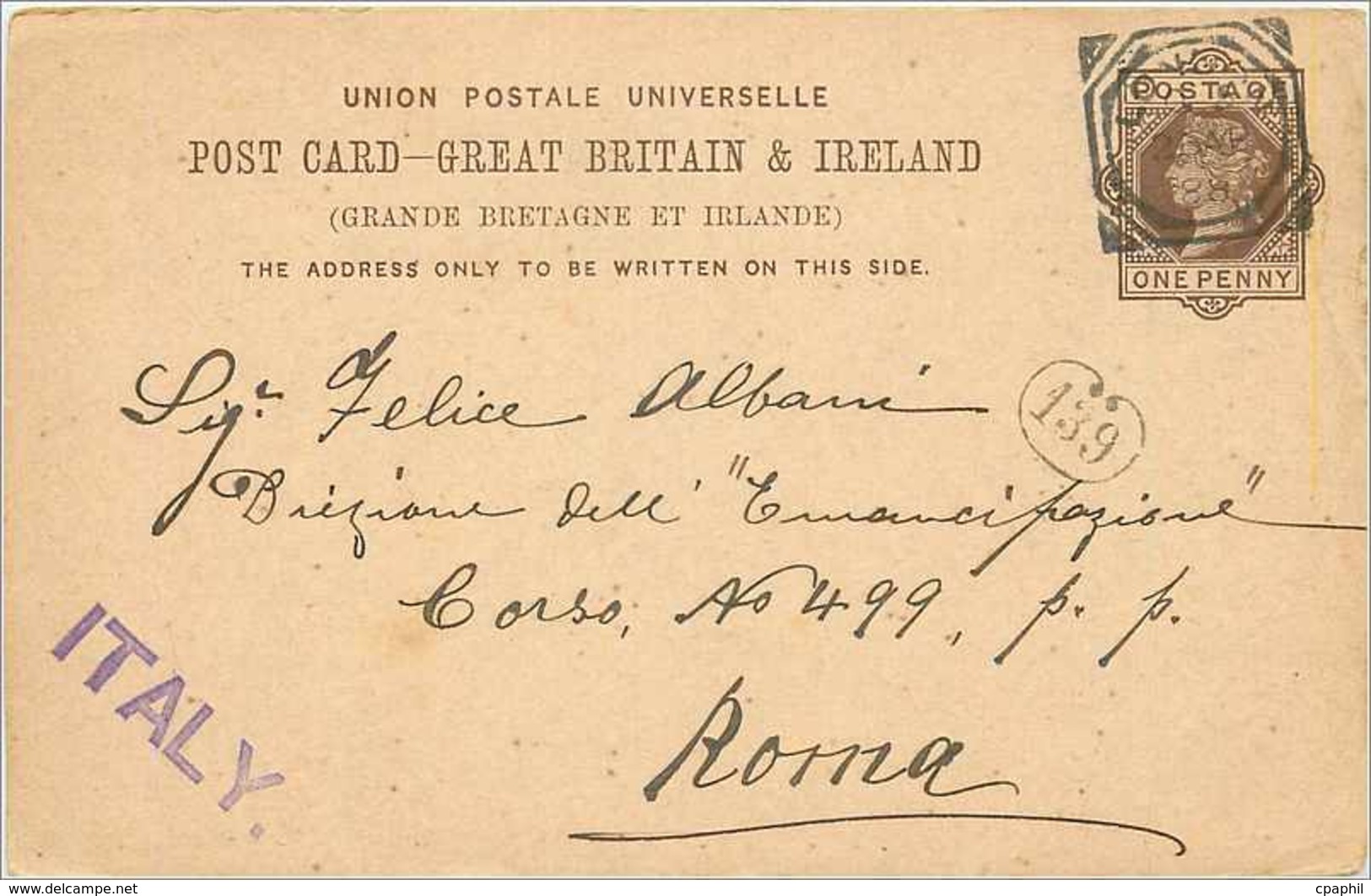 Entier Postal Postal Stationary Grande Bretagne Great Britain London To Roma - Entiers Postaux