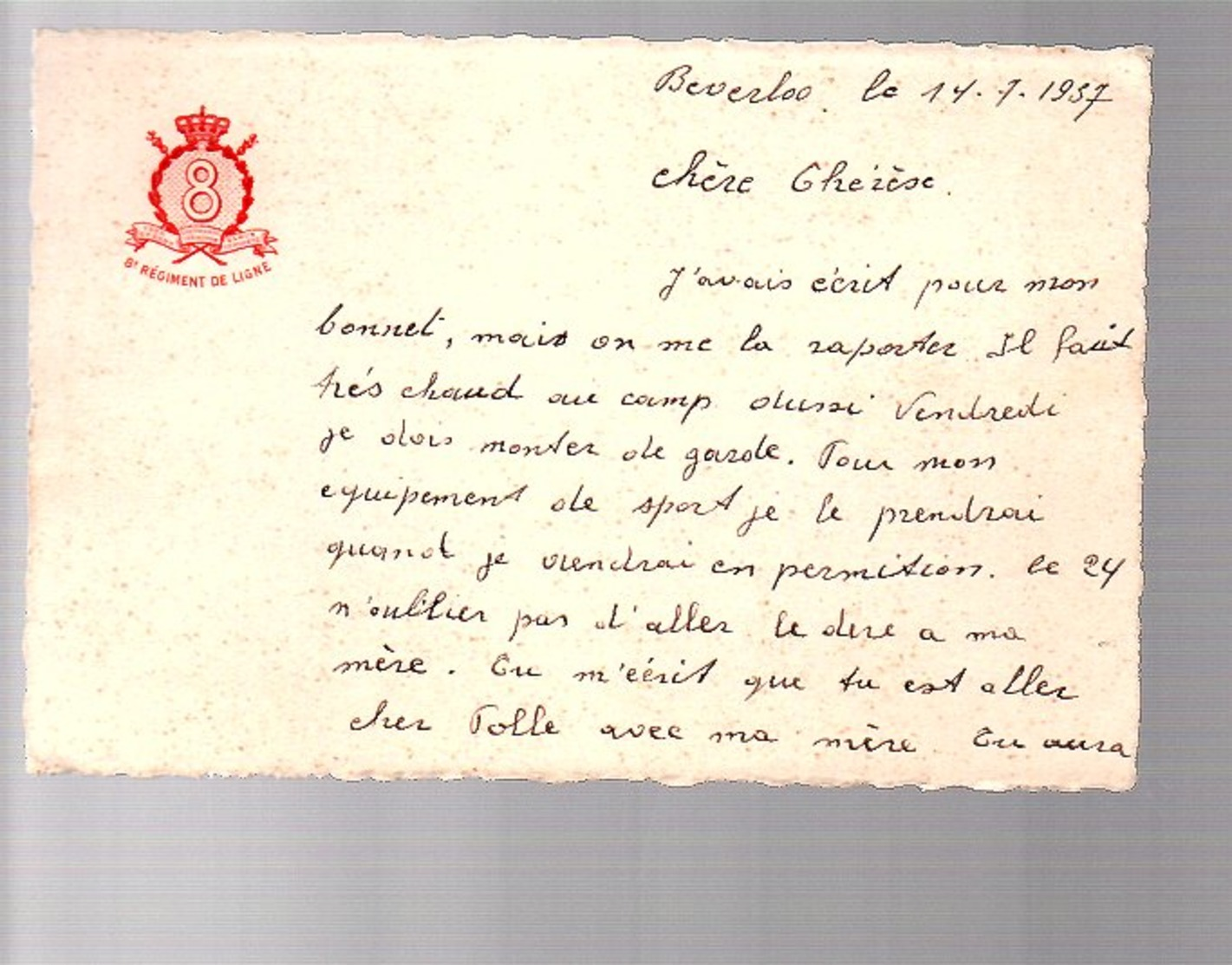 1937 8e Regiment De Ligne Beverloo > Leopoldsburg > Anderlegt Salomon (157) - Lettres & Documents