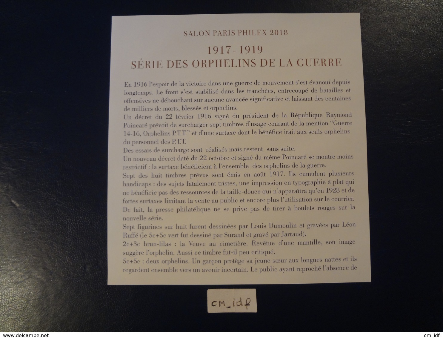 FRANCE 2018 BLOC FEUILLET SALON PARIS PHILEX 2018 ORPHELINS DE LA GUERRE AVEC NOTICE DATE 05.03.18 - Neufs