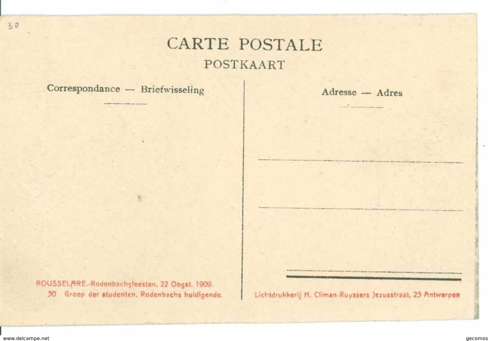 ROUSSELARE (Roeselare) - Rodenbachsfeesten, 22 Oogst 1909... (N°30) - Roeselare