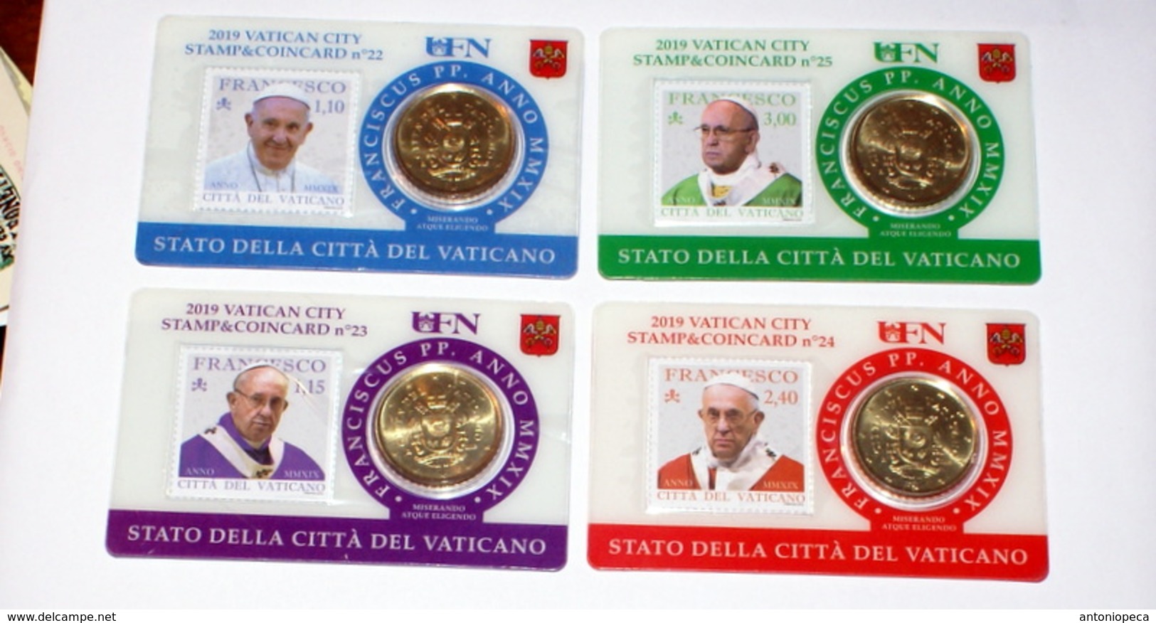 VATICAN 2019, THE STAMPS & COIN CARDS COMPLETE SET - Vatican