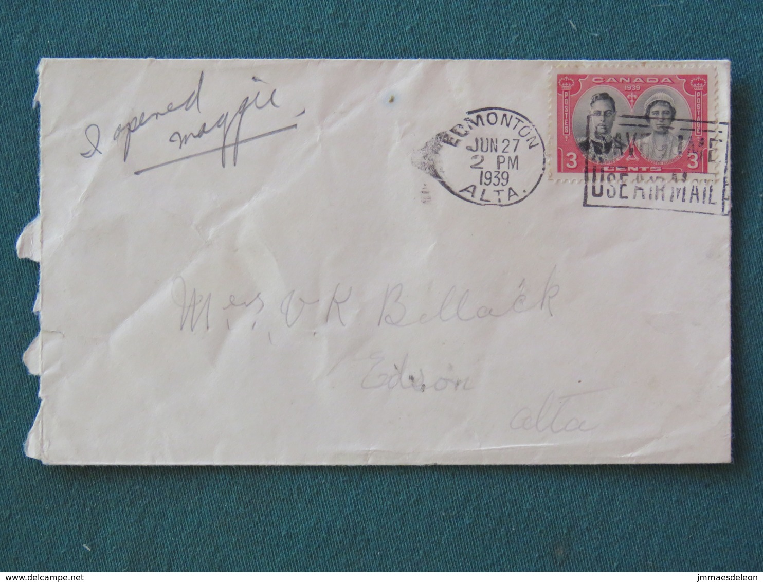 Canada 1939 Cover Edson To Edson - King George VI And Queen Elizabeth - Air Mail Slogan - Lettres & Documents