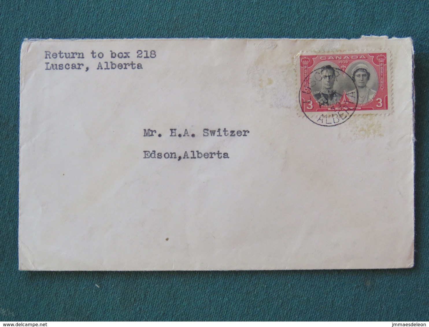 Canada 1939 Cover Luscar To Edson - King George VI And Queen Elizabeth - Lettres & Documents