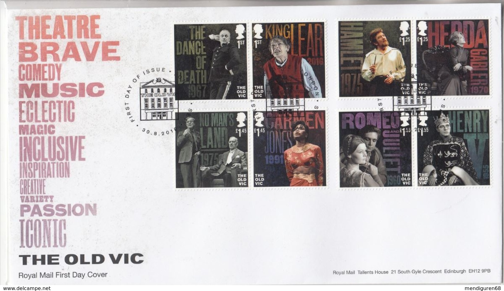 GROSSBRITANNIEN GRANDE BRETAGNE GB 2018 THE OLD VIC SET OF 8V. FDC SG 4125-32 MI 4254-61 YT 4674-81 SC 3665-72 - 2011-2020 Ediciones Decimales