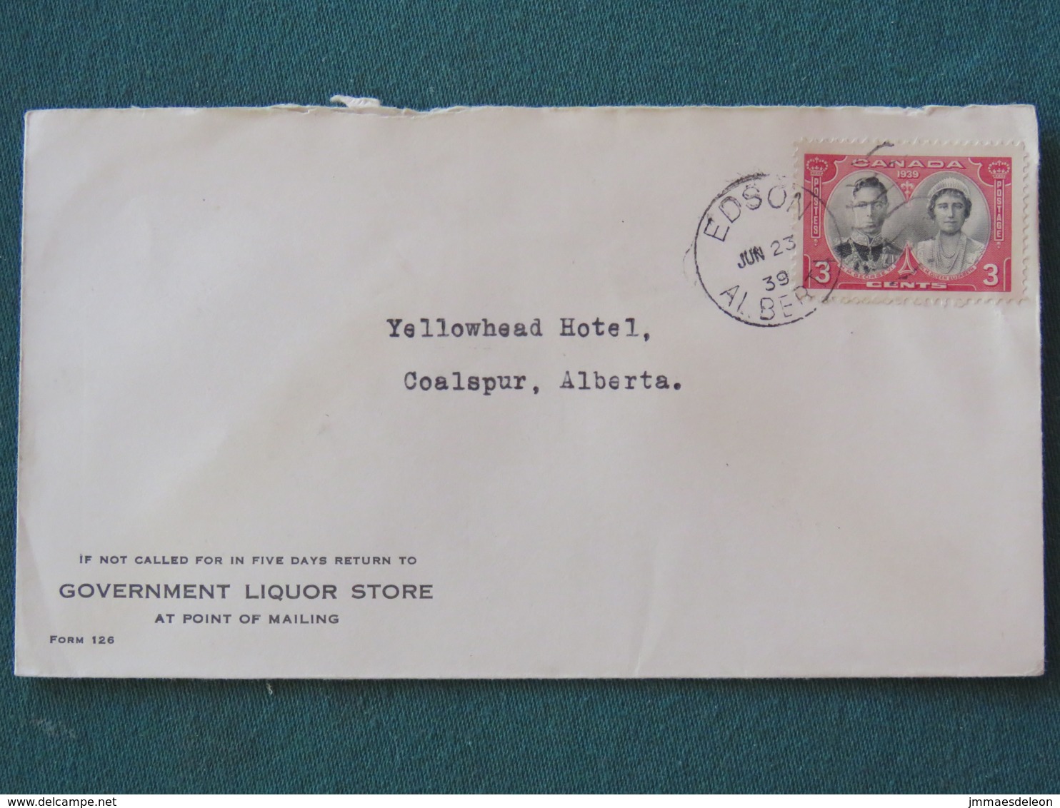 Canada 1939 Cover Edson To Coalspur - Liquor Logo - King George VI And Queen Elizabeth - Lettres & Documents