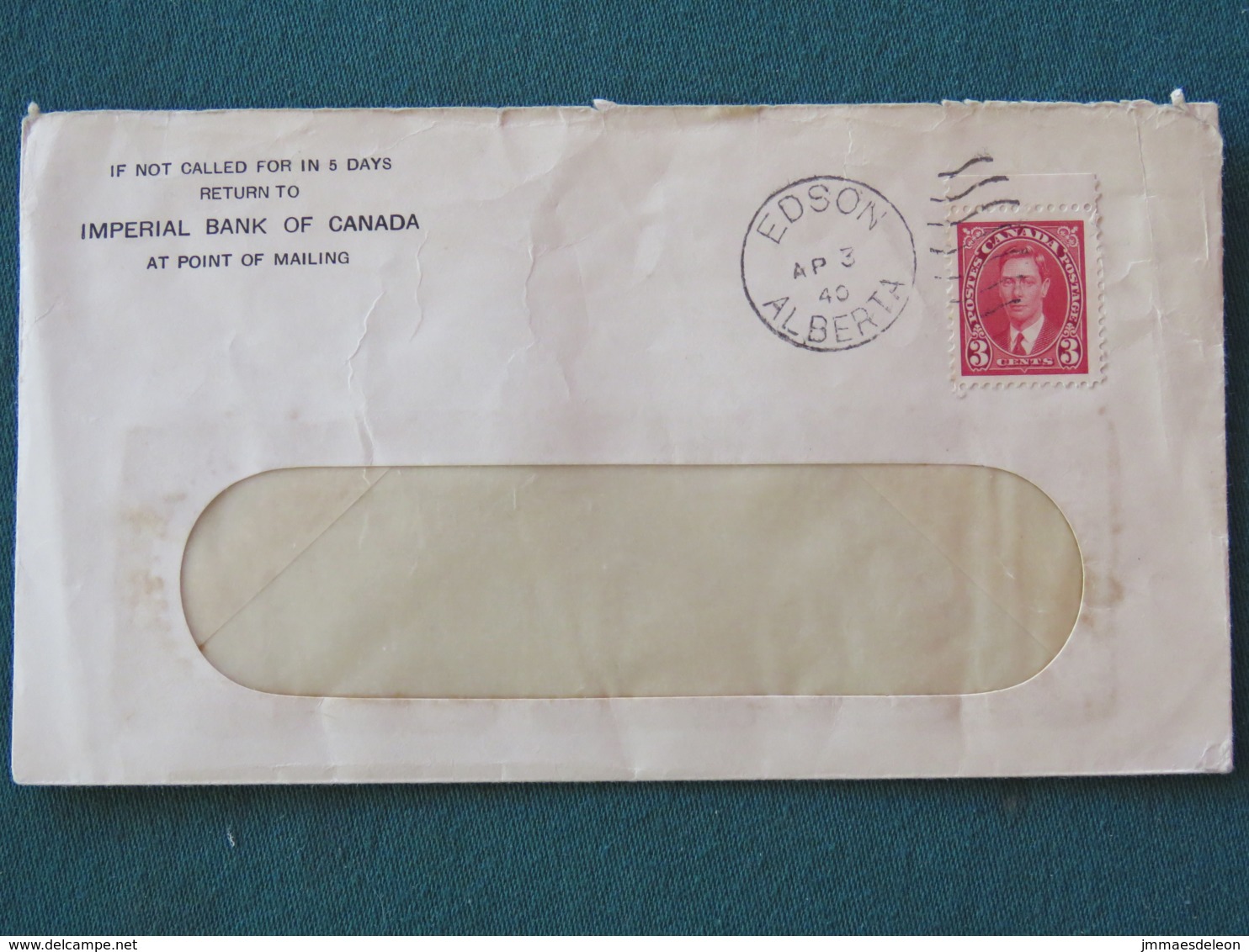 Canada 1940 Cover Edson To Coalspur - Bank Logo - King George VI - Lettres & Documents