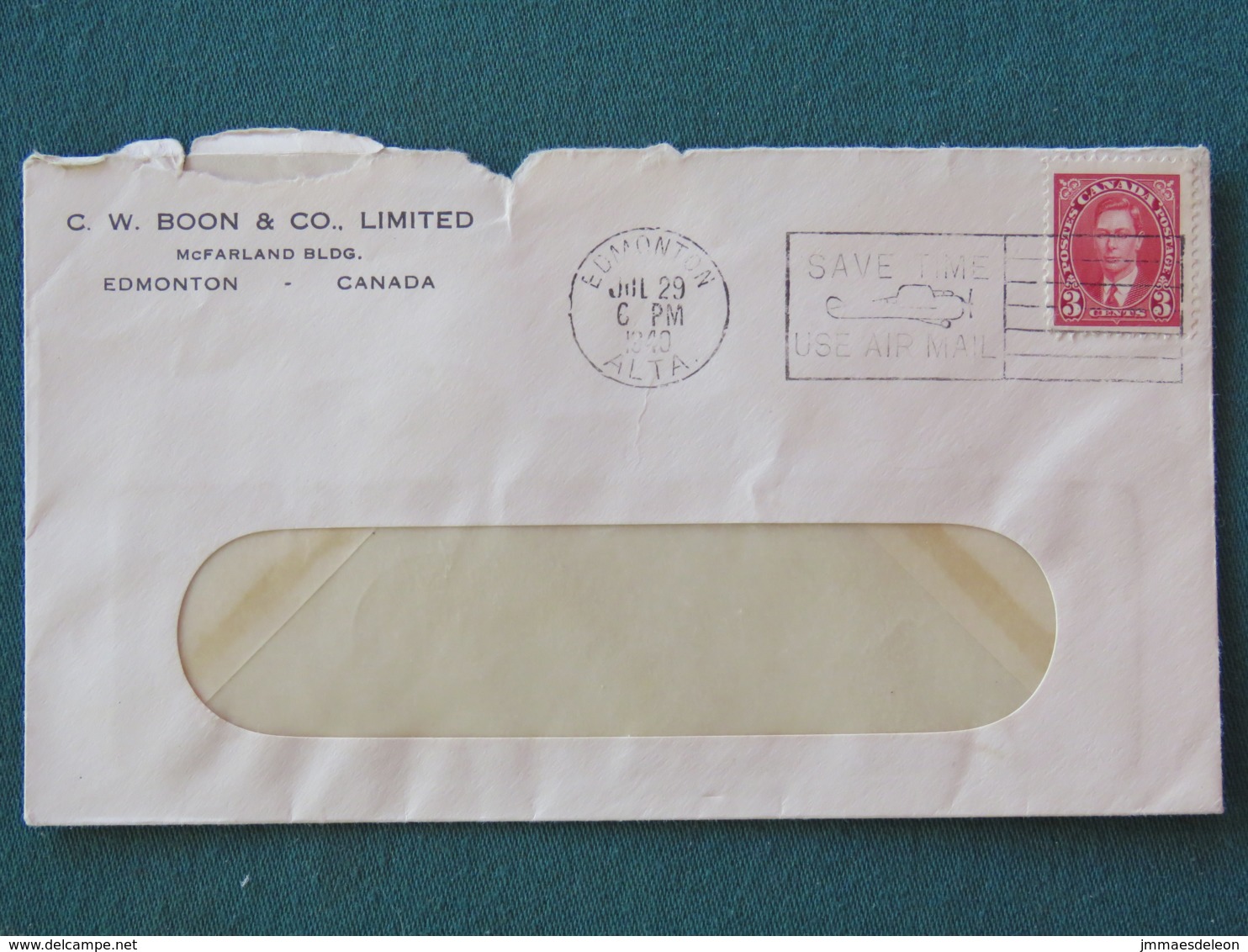 Canada 1940 Cover Edmonton To Coalspur - King George VI - Plane Air Mail Slogan - Lettres & Documents