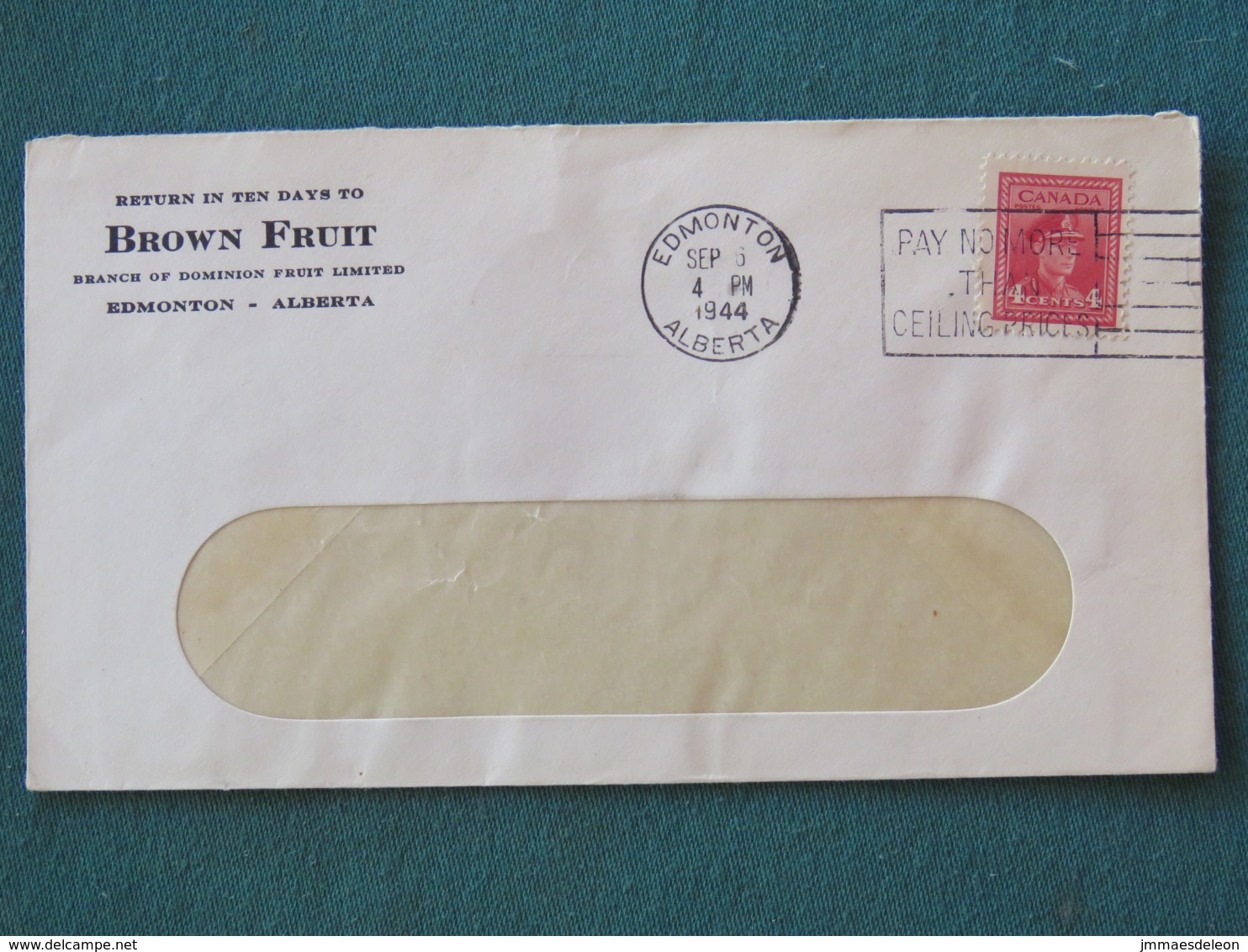 Canada 1944 Cover Edmonton To Edson - Fruit Logo - King George VI - Pay Fair Price Slogan - Lettres & Documents