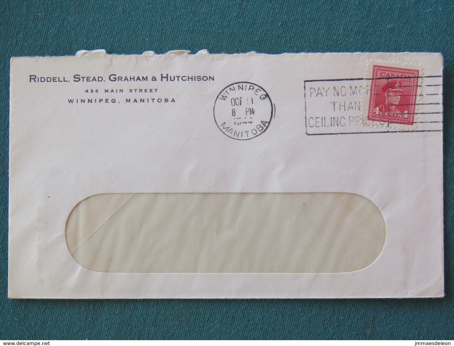 Canada 1944 Cover Winnipeg  To Mercoal - King George VI - Fair Prices Slogan - Lettres & Documents