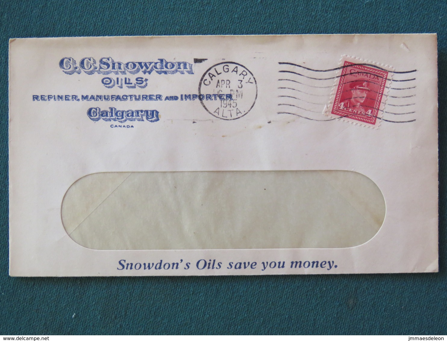 Canada 1945 Cover Calgary To Mercoal - Oil Logo - King George VI - Lettres & Documents