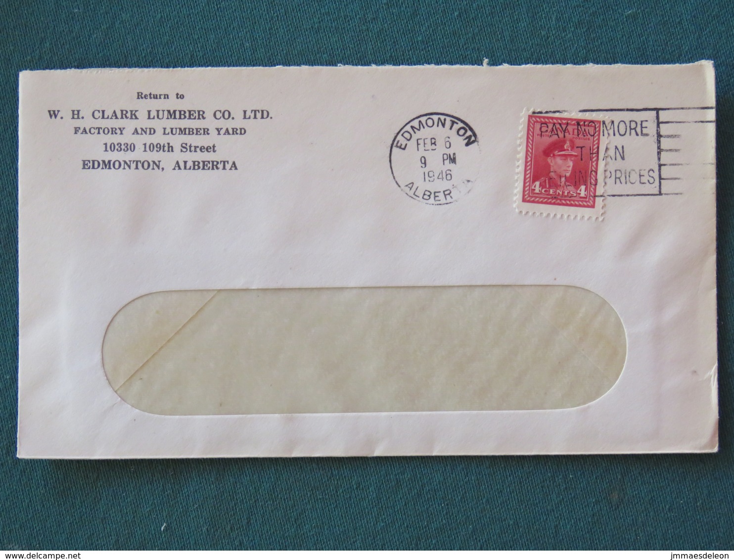 Canada 1946 Cover Edmonton To Mercoal - Lumber Logo - King George VI - Fair Prices Slogan - Lettres & Documents