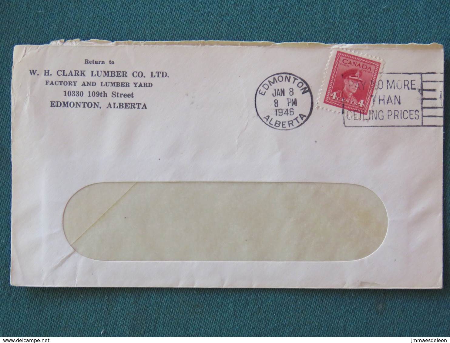 Canada 1946 Cover Edmonton To Mercoal - Lumber Logo - King George VI - Fair Prices Slogan - Lettres & Documents