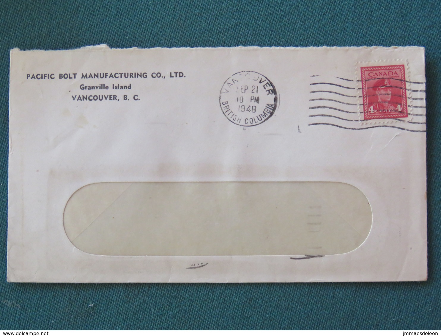 Canada 1948 Cover Vancouver To Vancouver  - Bolt Manufacturing Logo - King George VI - Lettres & Documents