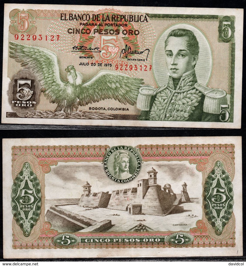 COLOMBIA - 1975 - CINCO PESOS ORO ( $ 5 ) - UNCIRCULATED. CONDITION 9/10 - Colombie