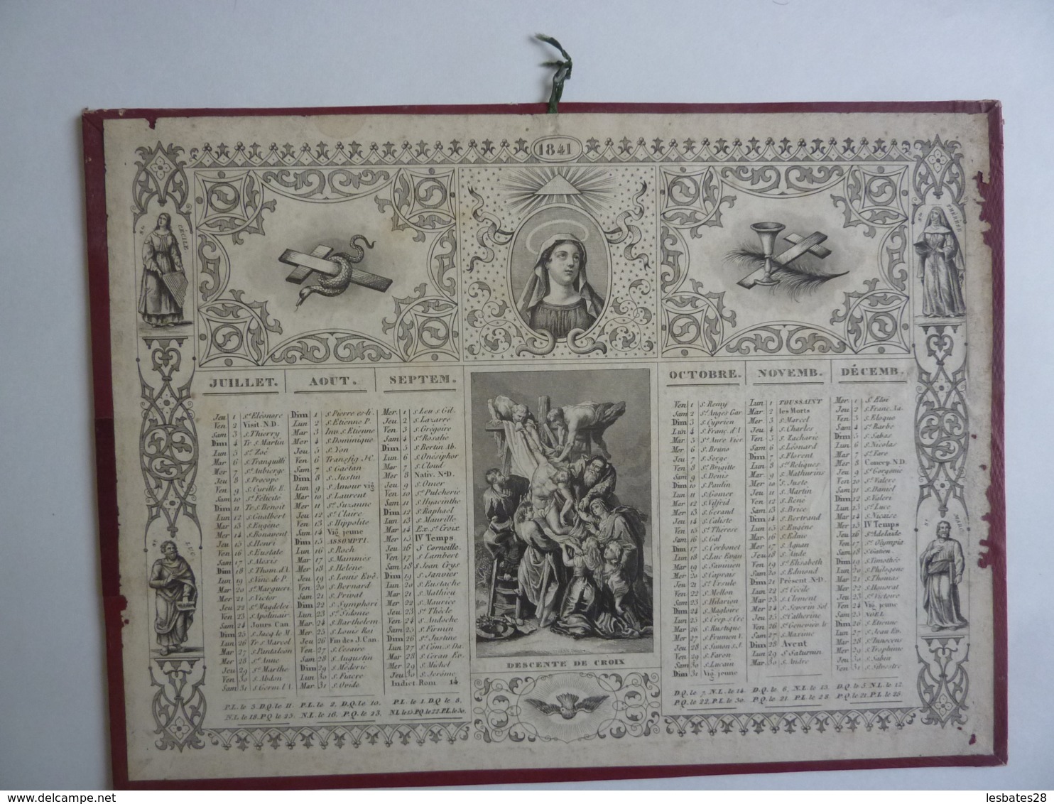 ALMANACH - CALENDRIER  1841  Lithographie  - Religion- Allegorie Descentee De Croix , Resurrection   Fév 2019 Alb 4-2 - Groot Formaat: ...-1900