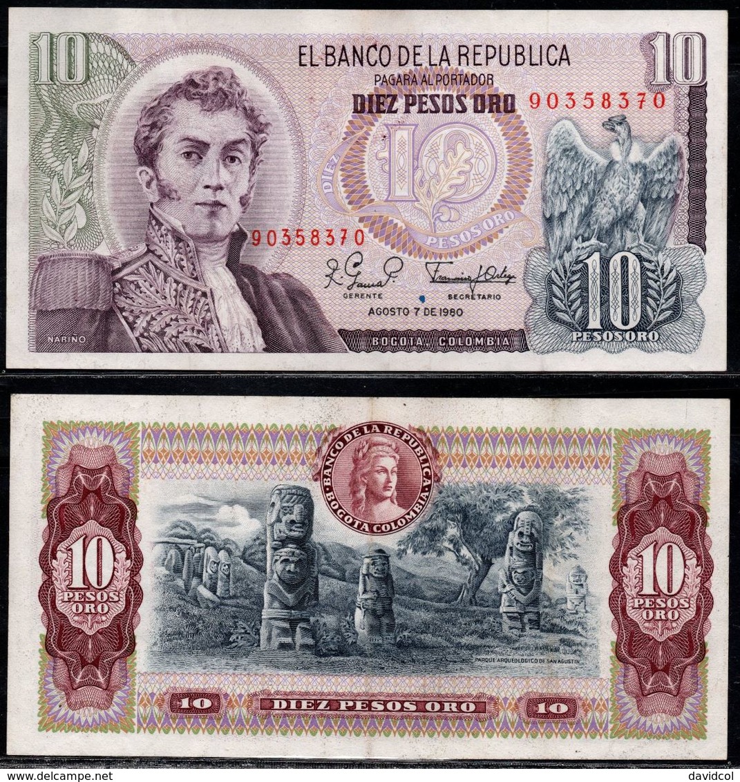 COLOMBIA - 1980 - DIEZ PESOS ORO ( $ 10 ) - UNCIRCULATED. CONDITION 9/10 - Colombie