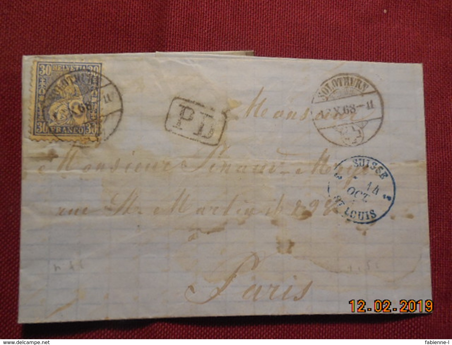 Lettre De Suisse De 1868 Avec Cachet Bleu De Pontarlier Pour Paris - Marcofilia