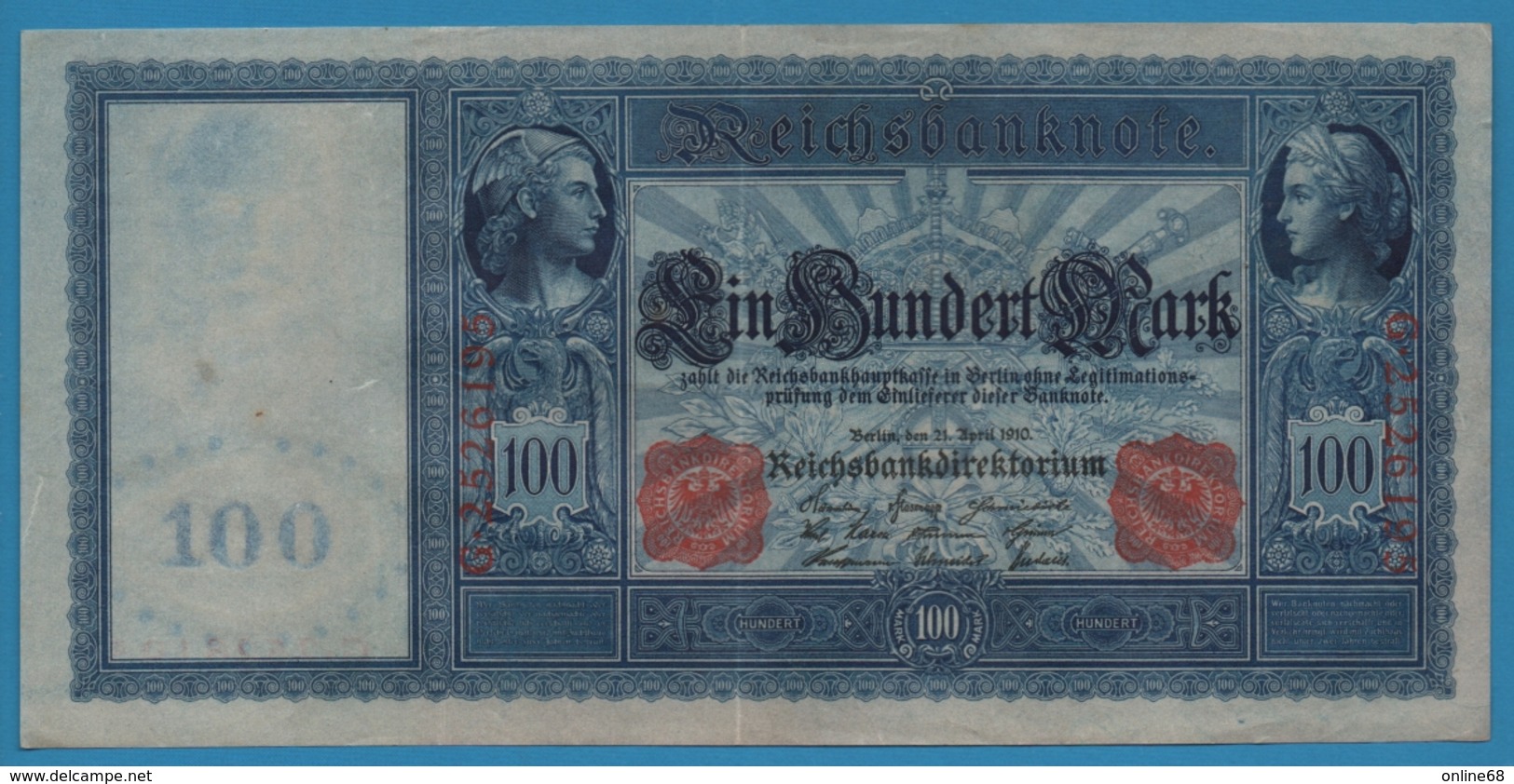 DEUTSCHES REICH 	100 Mark  21.04.1910	Serial# G.2526195  KM# 42 - 100 Mark