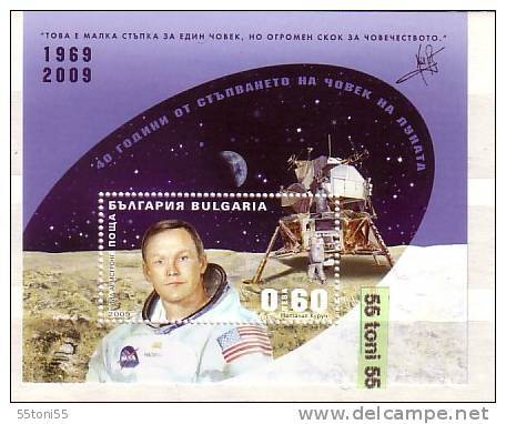 Bulgarie / Bulgaria 2009, 40th Anniversary Of The First Spaceman Landing On The Moon  S/S Perf. - MNH - Autres & Non Classés