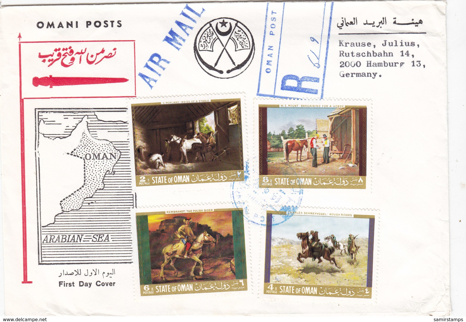 Oman,Registr.com,cover Oman Post Cover,1968- Painting 4v.cpl.set-eacrly Issue- Red. Price- SKRILL PAY ONLY - Oman