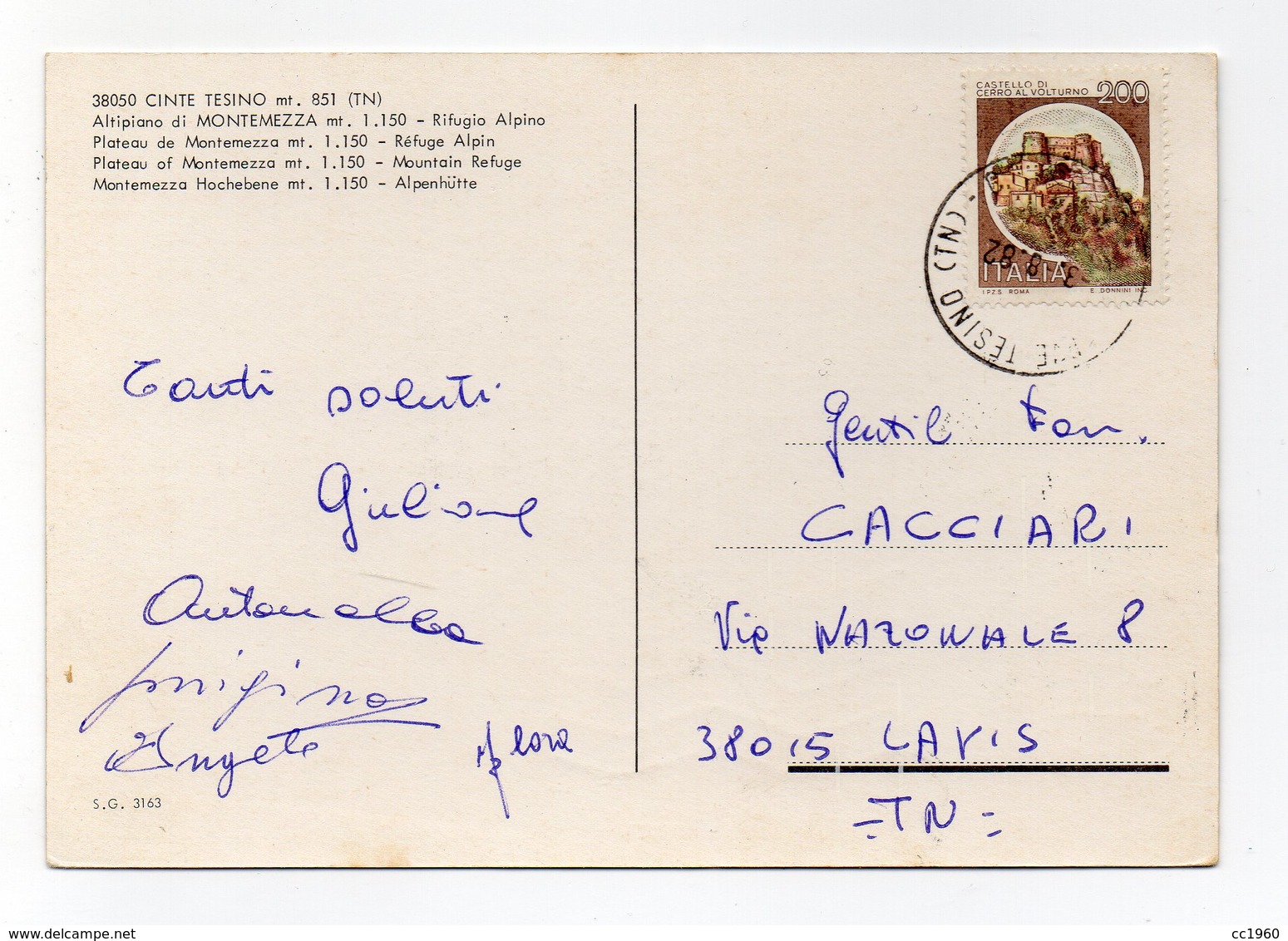 Cinte Tesino (Trento) - Saluti Da Montemezza - Viaggiata Nel 1982 - (FDC14196) - Trento