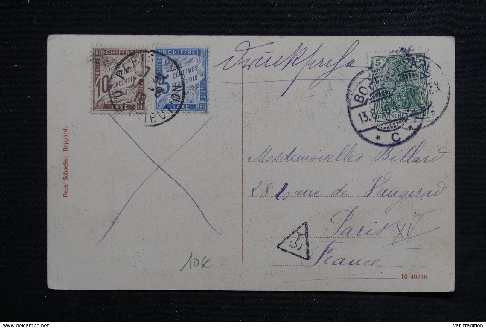 FRANCE - Taxes De Paris  Sur Carte Postale De Boppard En 1910 - L 22507 - 1859-1959 Lettres & Documents