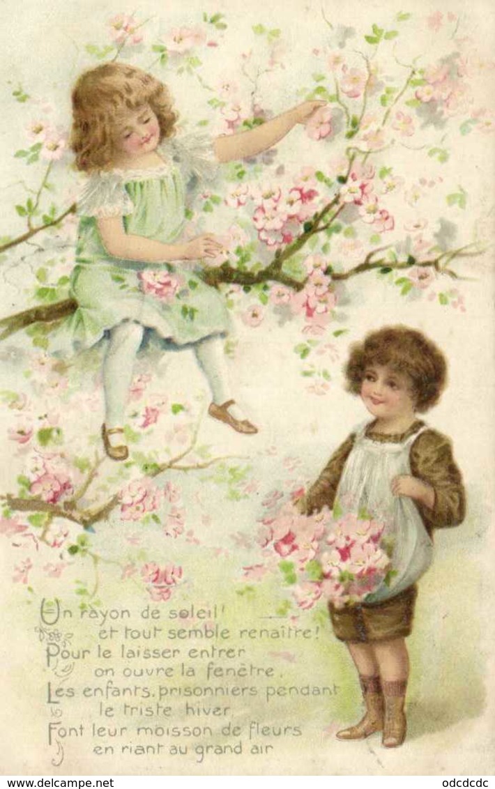 Illustrateur Enfants Cueillant  Des Fleurs D'Arbres Fruitiers RV - Scènes & Paysages