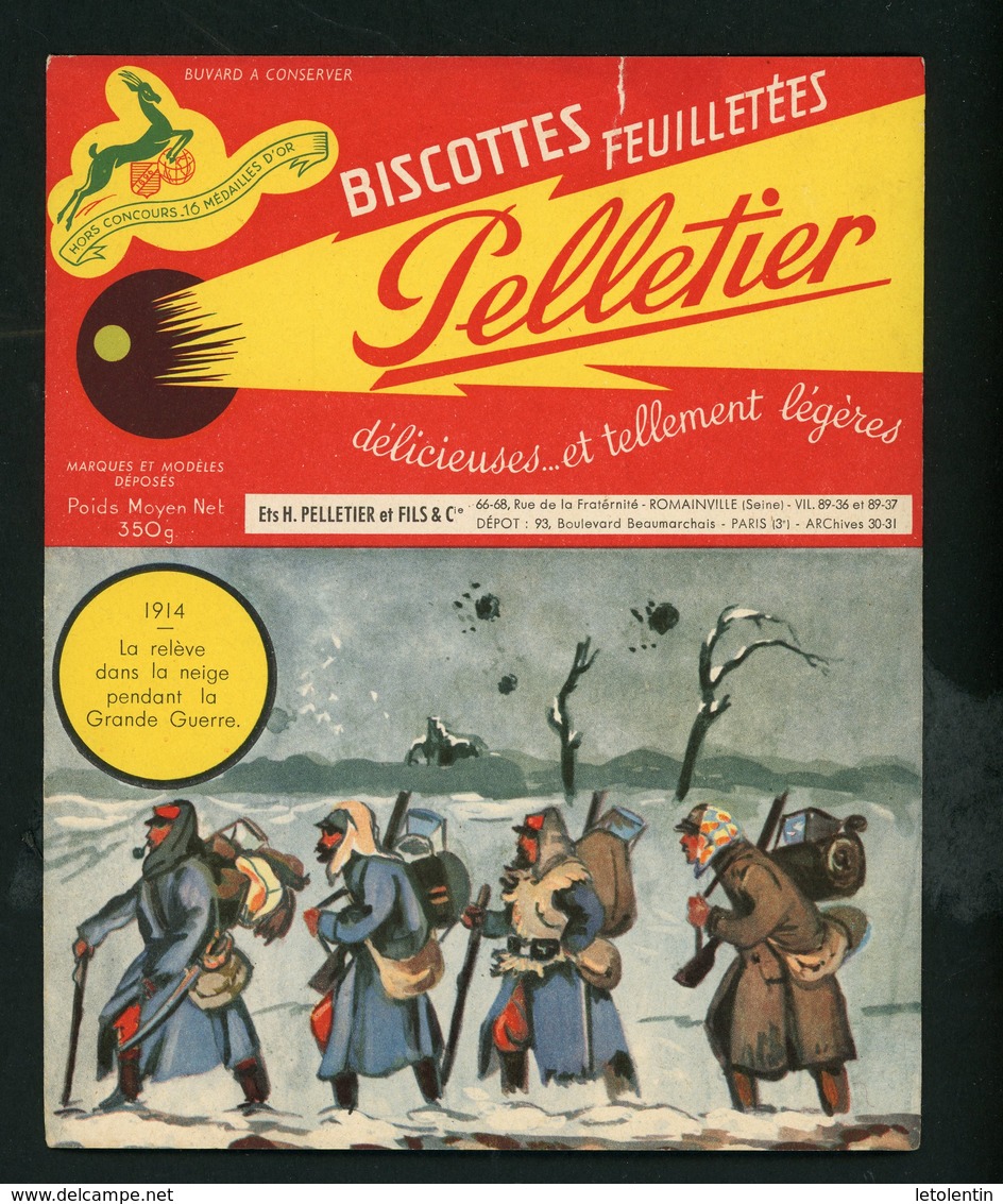 BUVARD:  BISCOTTES FEUILLETÉES PELLETIER  - ROMAINVILLE - "1914 LA RELÈVE" - Biscottes