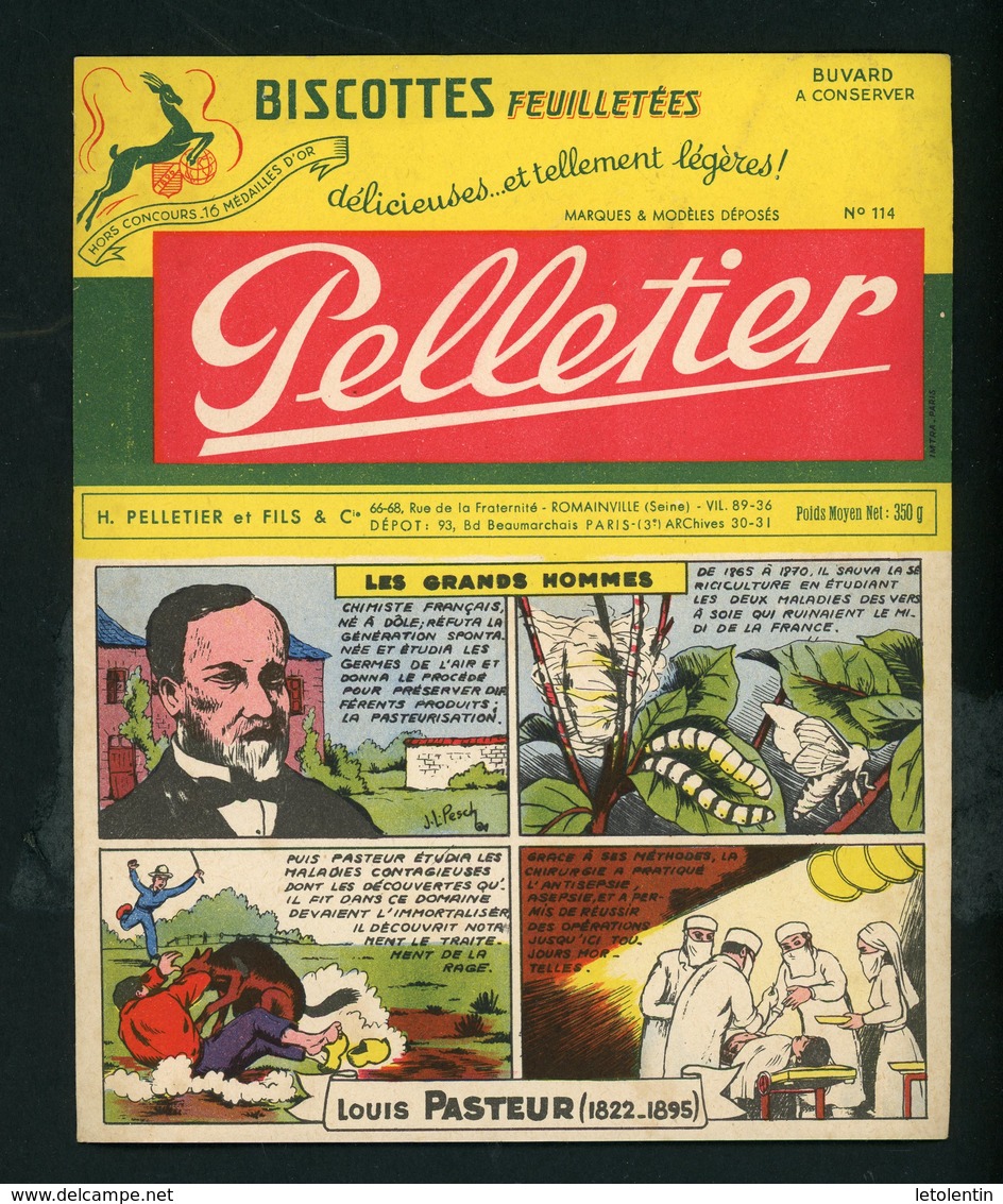 BUVARD:  BISCOTTES FEUILLETÉES PELLETIER  - ROMAINVILLE - " PASTEUR " - Biscottes