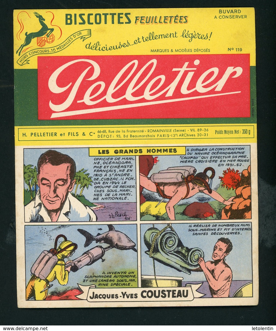 BUVARD:  BISCOTTES FEUILLETÉES PELLETIER  - ROMAINVILLE - " COUSTEAU " - Biscottes