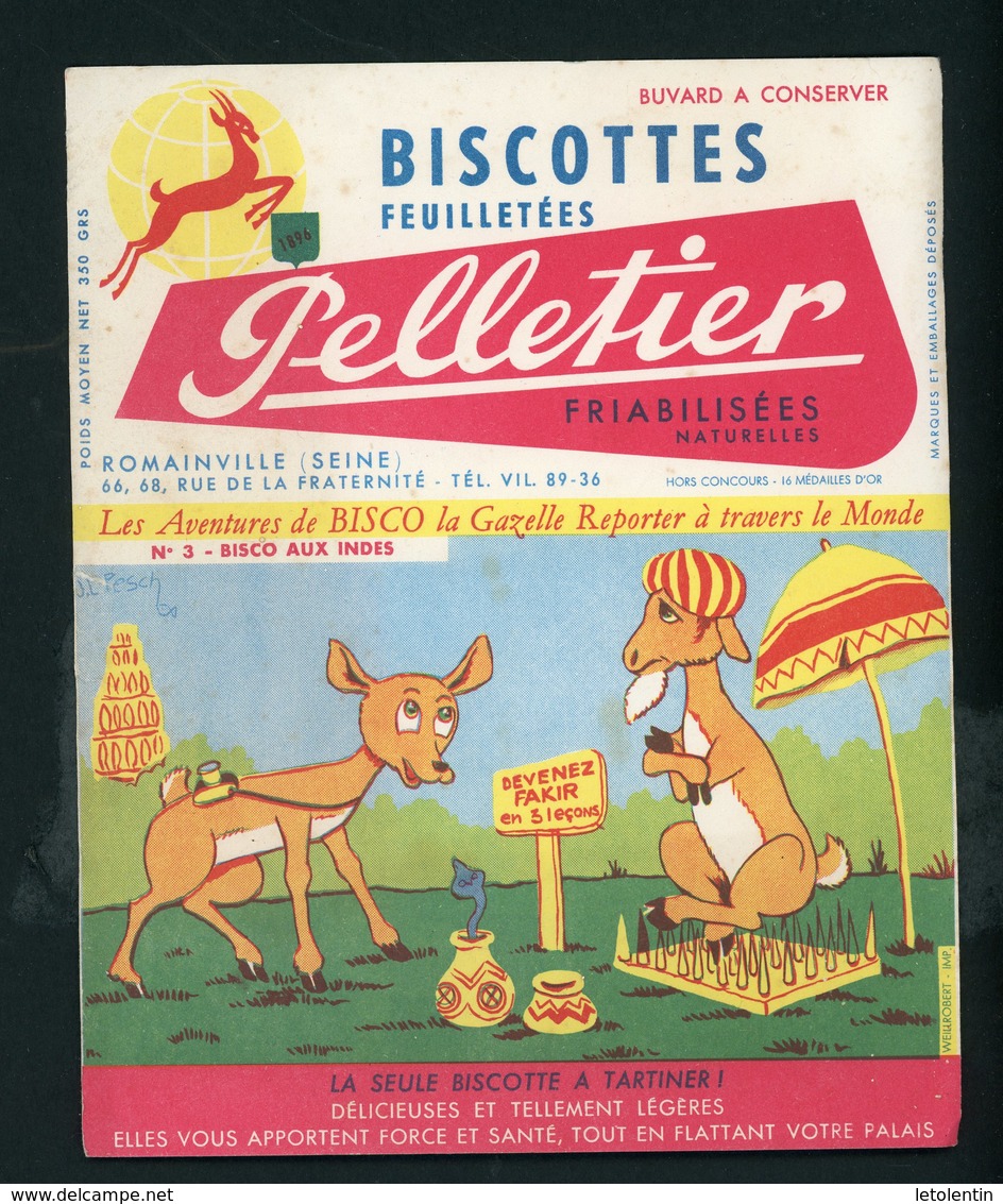 BUVARD:  BISCOTTES FEUILLETÉES PELLETIER  - ROMAINVILLE - " N°3 LES AVENTURES DE BISCO " - Biscottes