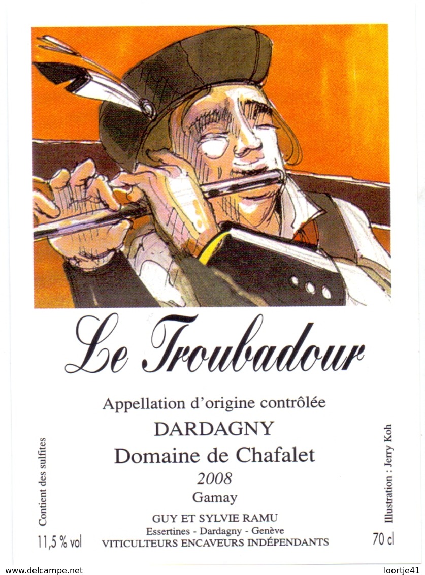 Etiket Etiquette - Vin - Wijn - Le Troubadour - Dardagny - Domaine De Chafalet - 2008 - Música
