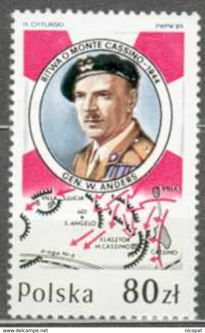 POLAND MNH ** 3009 CORPS A LA BATAILLE DE MONTE CASSINO GENERAL ANDERS - Unused Stamps