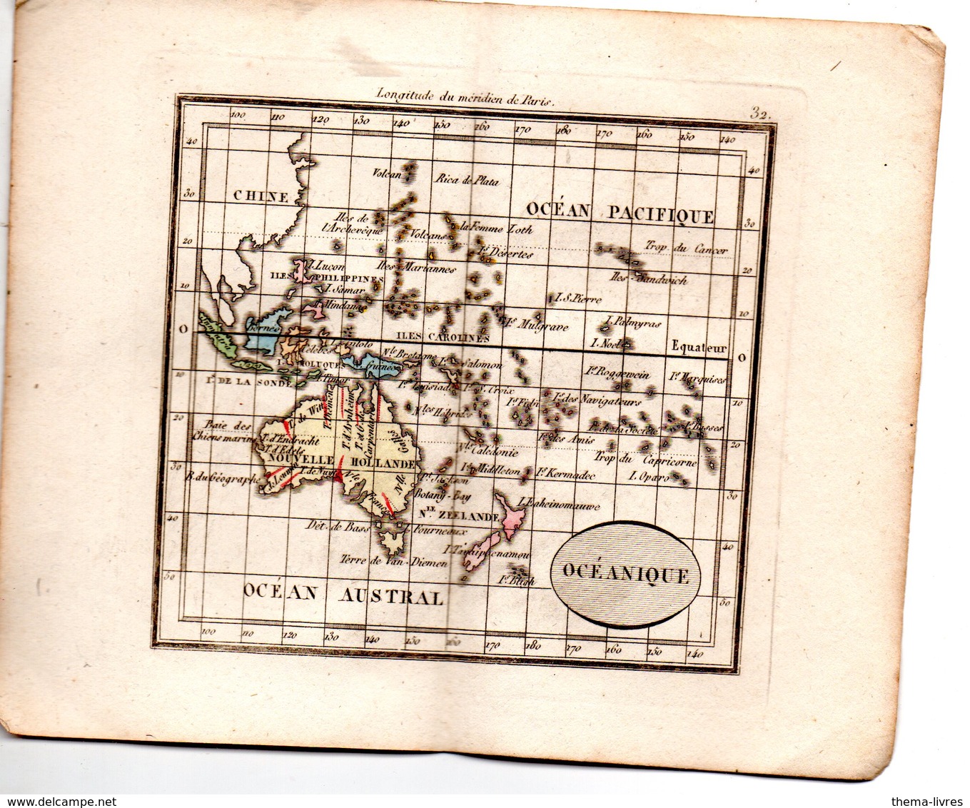 Gravure : Carte De OCEANIQUE (océan Pacifique)   En Couleurs (vers 1830) (PPP17146/32) - Mapas Geográficas