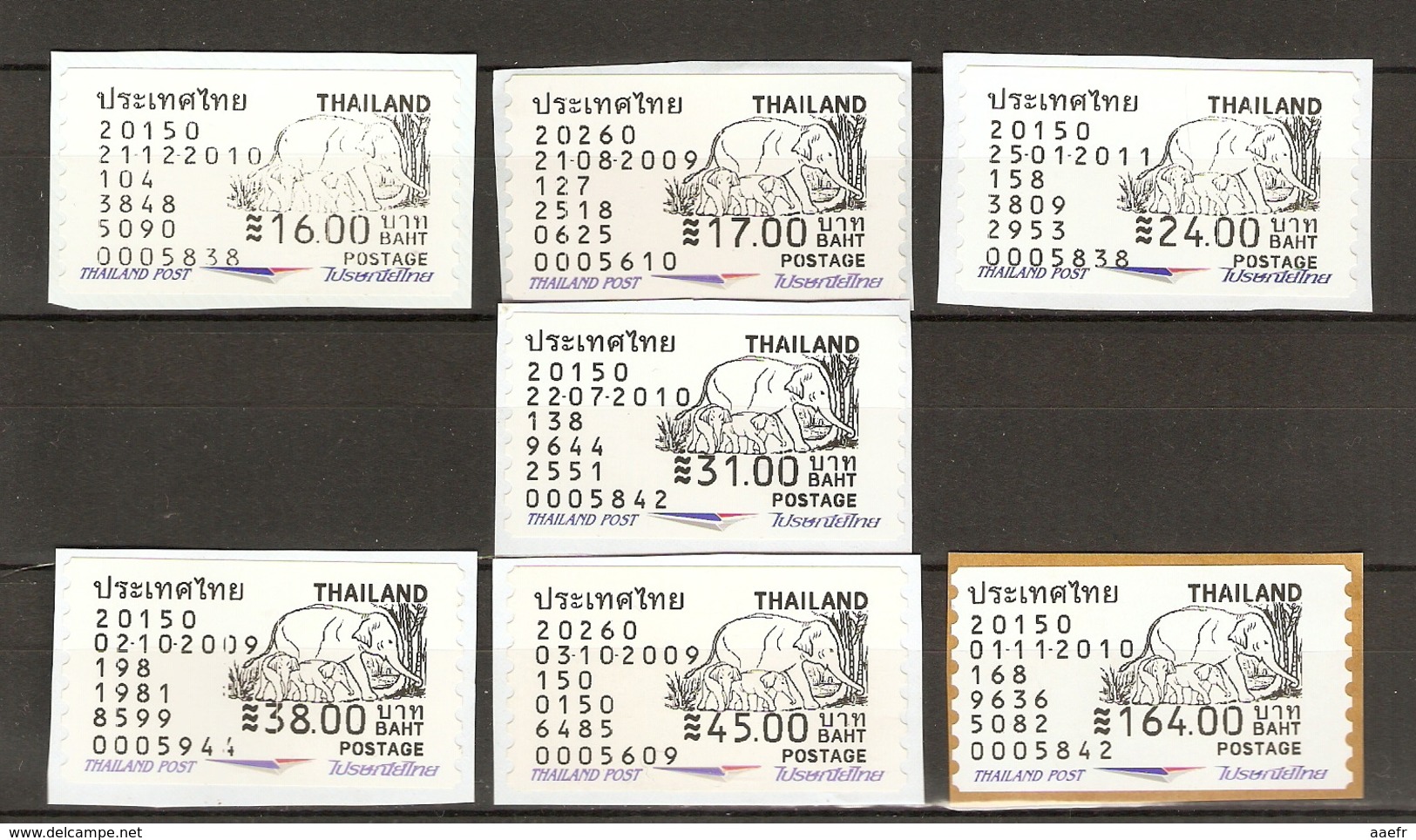 Thailande - Eléphant Et éléphanteaux - Petit Lot De 7 Vignettes D'affranchissement  ATM - Valeurs Différentes En Baht - Thaïlande