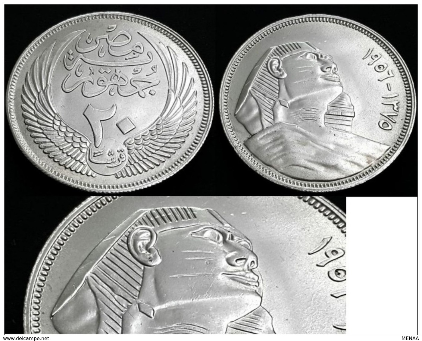 EGYPT - 20 Piastres - 1956 AH1375 -KM 384 - SILVER - UNC - Egipto