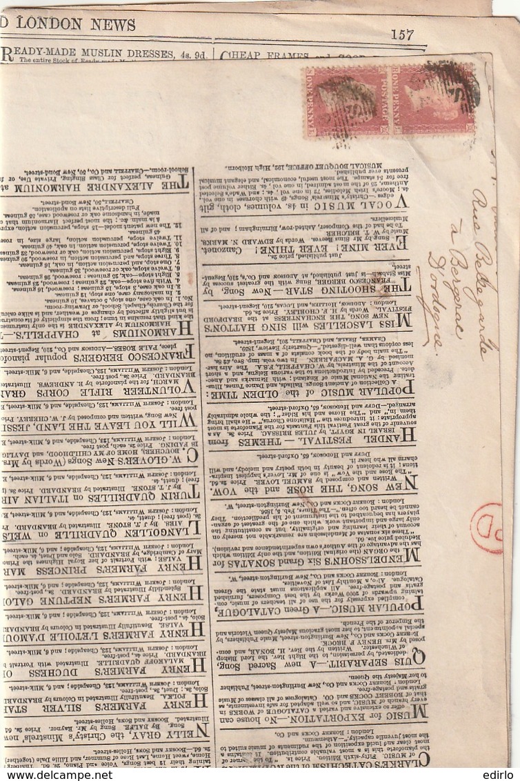 Grande Bretagne Curiosité -- Journal Envoyé Vers La France - News Paper Stamped Victoria  1 P Rouge X2 - Covers & Documents