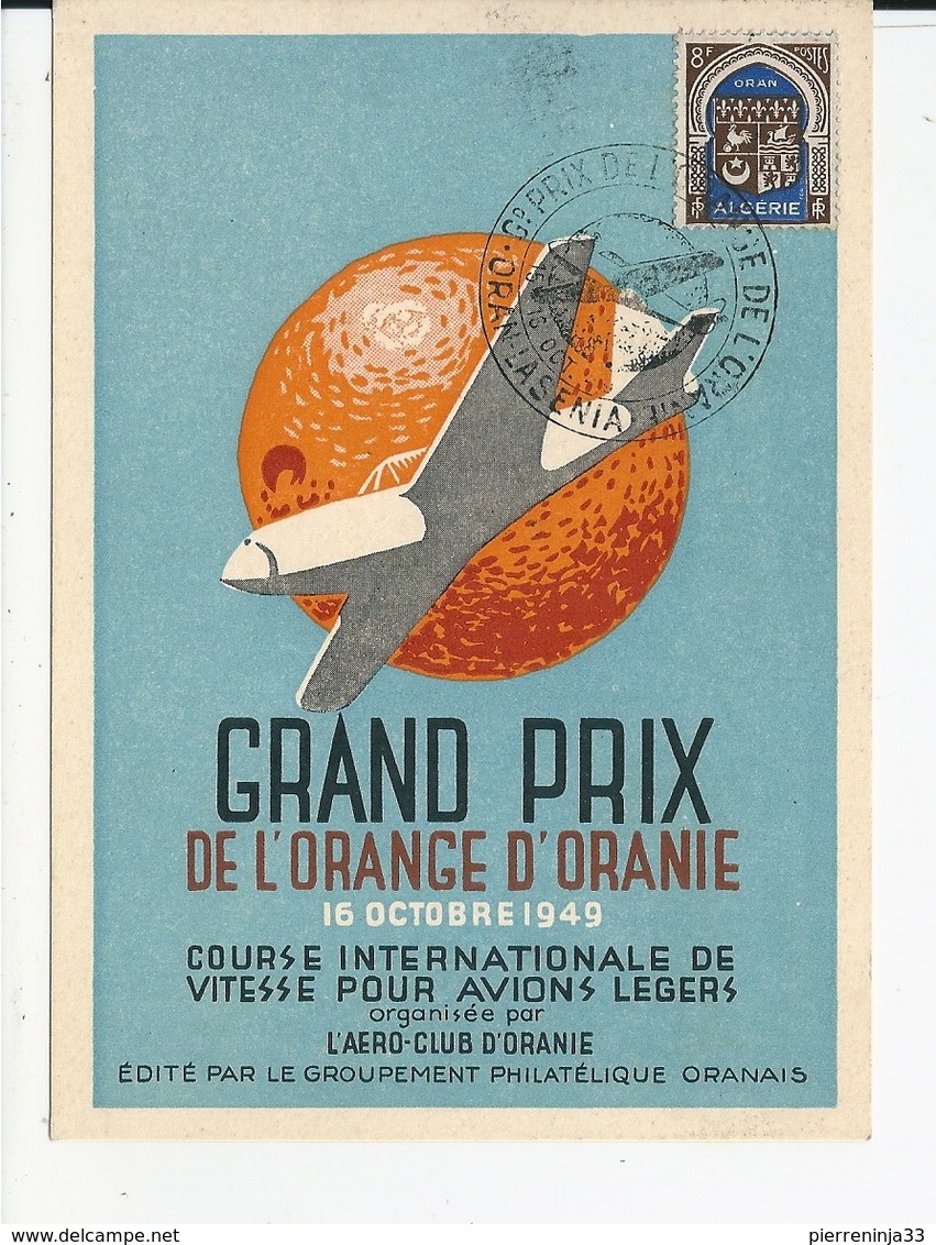 Carte Grand Prix De L'Orange D'Oranie, Algérie / Course Internationale De Vitesse Pour Avions Légers , 1949 - Lettres & Documents