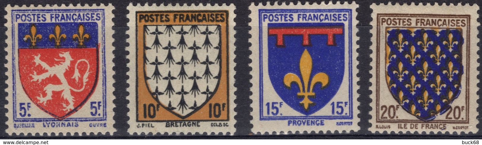 FRANCE  572 à 575 ** MNH Armoirie Blason écu Coat Of Arms Wappen Lyonnais Bretagne Provence Ile-de-France Variété 2 - Neufs