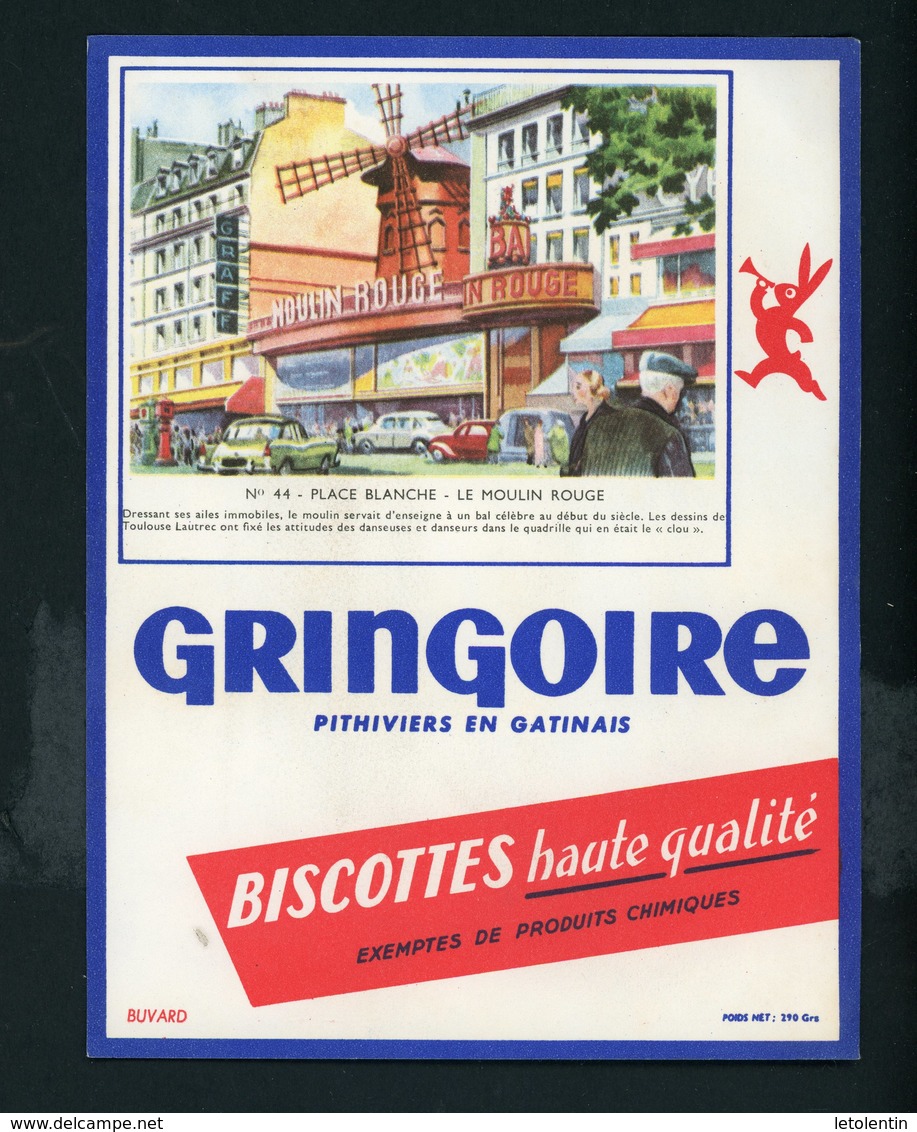 BUVARD:  BISCOTTES GRINGOIRE - PITHIVIERS EN GATINAIS - N° 44 PLACE BLANCHE - Biscottes