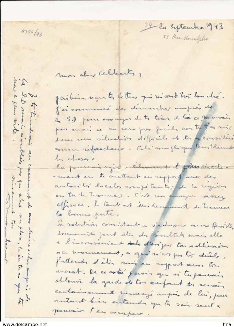 Lettre D'Auguste Mambour, 1943 - Autres & Non Classés