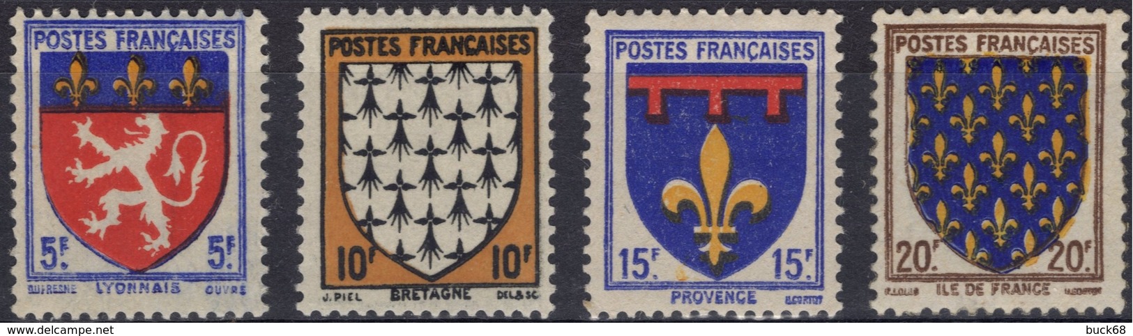 FRANCE  572 à 575 ** MNH Armoirie Blason écu Coat Of Arms Wappen Lyonnais Bretagne Provence Ile-de-France Variété 3 - Unused Stamps