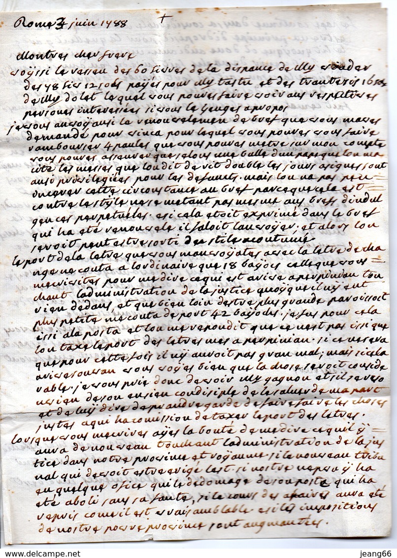 Bureau Français De ROME,le 3/6/1788,correspondance Pour PERPIGNAN. - 1. ...-1850 Vorphilatelie