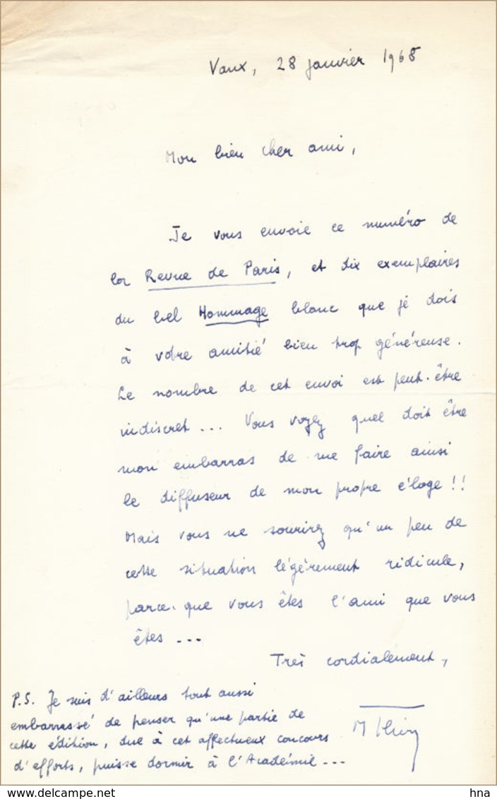 Lettre De Marcel Thiry, 1968 - Autres & Non Classés