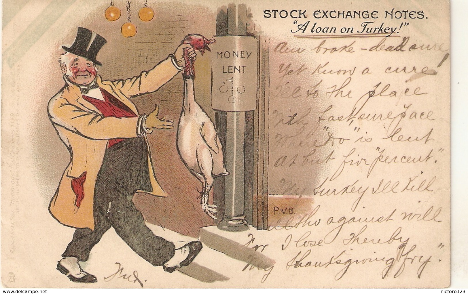 Percy V. Bradshaw. Stock Esnchange Notes. A Loan On Turkey.." Tuck Humorous Ser. PC # 1179 - Tuck, Raphael