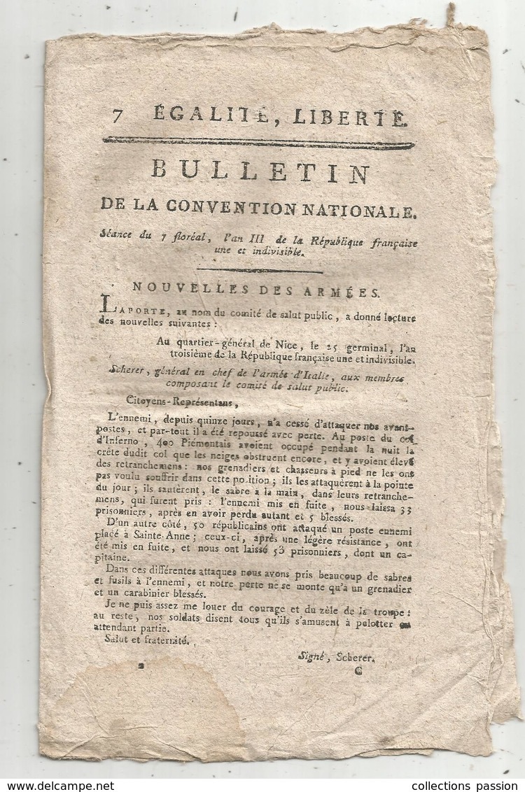 Bulletin De La Convention Nationale,l'an IV , P. Guérin, Marseille , Bouches Du Rhône , 7 Pages , Frais Fr 1.95 E - Decrees & Laws