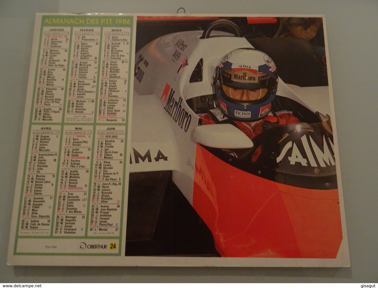 Almanach Ptt De 1986 Recto Voiture FI Alain Prost  Verso Equipe De Basket - Grand Format : 1981-90