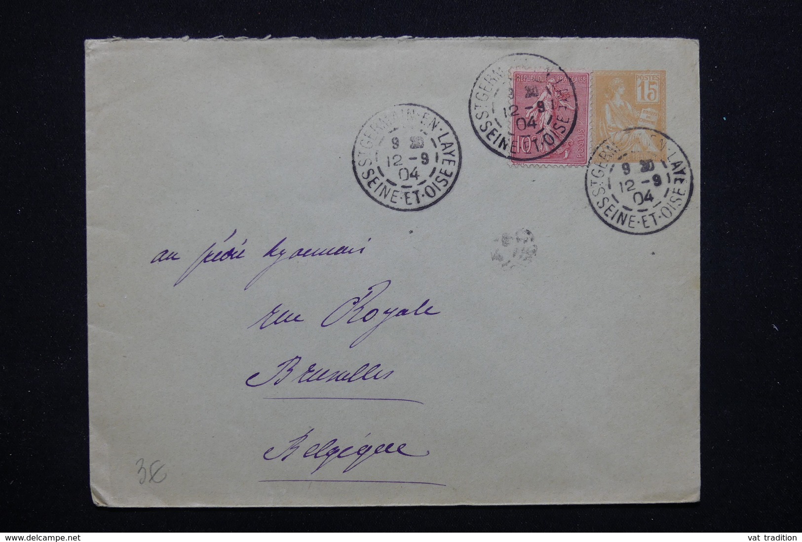 FRANCE - Entier Postal ( Mouchon ) + Complément Semeuse De Saint Germain En Laye En 1904 Pour Bruxelles - L 22569 - Enveloppes Types Et TSC (avant 1995)