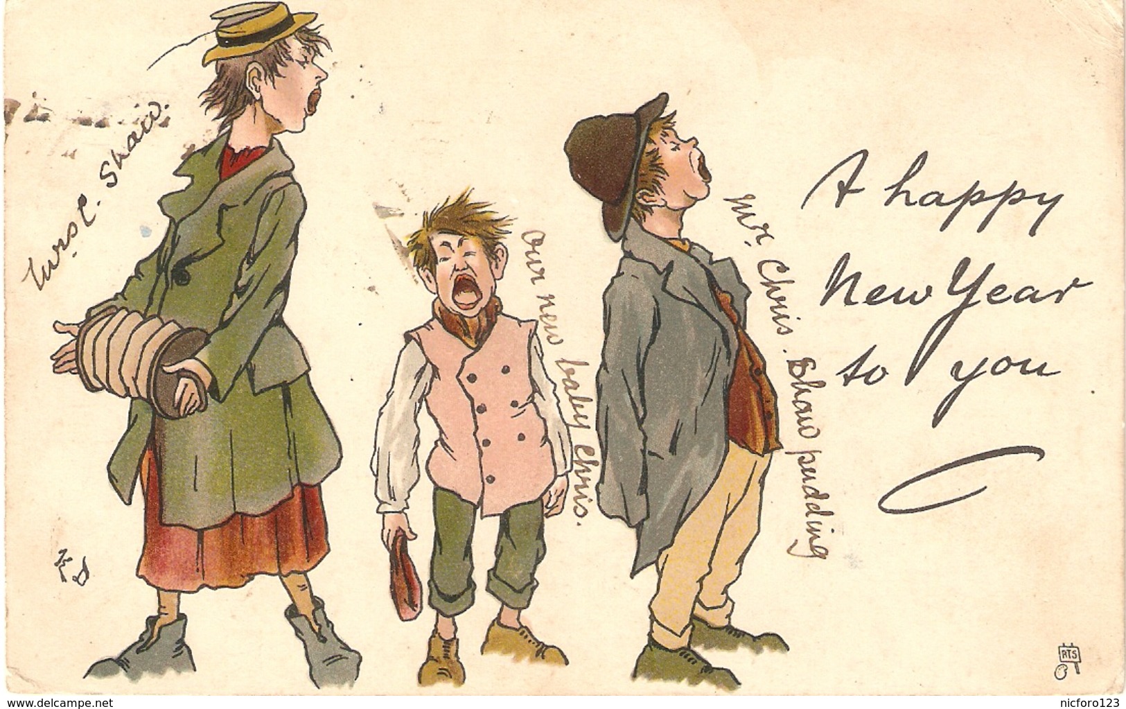 "T.E.Donnison. A Happy New Year To You" Tuck Humorous  Christmas  Series PC # 1795 - Tuck, Raphael